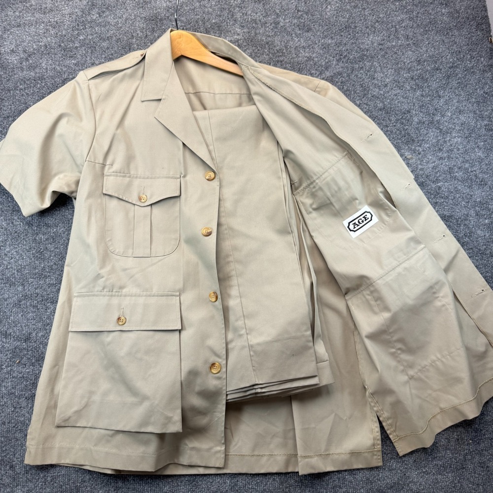 Vtg Sterling 2-Piece Safari Suit Set Jacket & Pants Mens 46 39/32 Beige Pleated